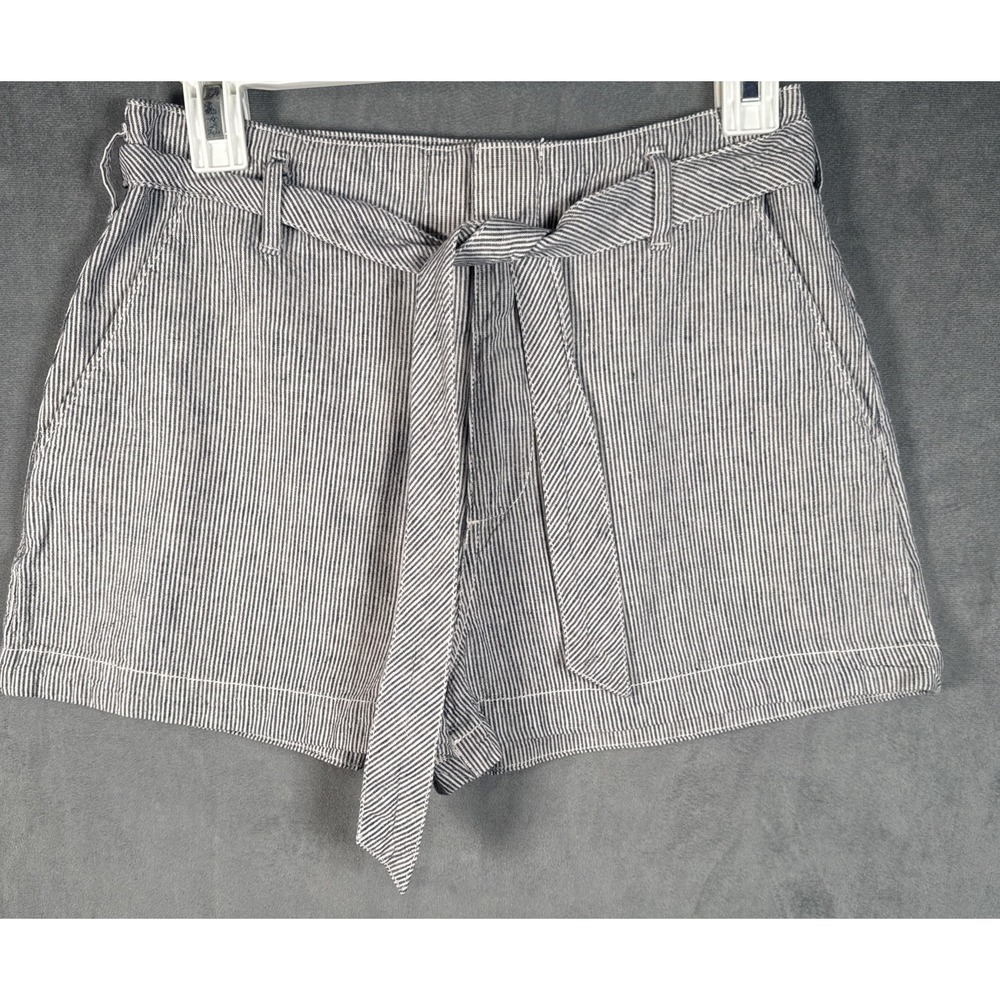 Abercrombie & Fitch Blue/White Striped Shorts Women Linen Cotton Belted Sz Small